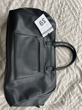 Bugatti Black Pebbled Leather Travel Weekender Bag